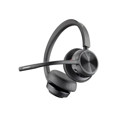 Image of Poly Voyager 4320 UC Wireless Headset + Charge Stand (Plantronics) Headphones with Boom Mic Connect to PC/Mac via USB A Bluetooth Adapter, Cell Phone Works Teams, Zoom &amp;More