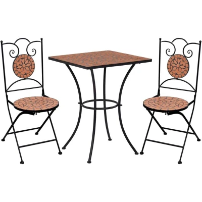 Image of vidaXL 3 Piece Mosaic Bistro Set Ceramic Tile Terracotta