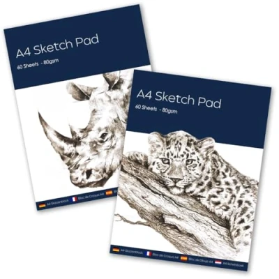 Image of 2 Pack of A4 Sketchbook for Artists,Drawing Paper, Art Sketch Pad Perfect Painting, Drawing and Sketching, 80 GSM Premium White Paper,60 Sheets