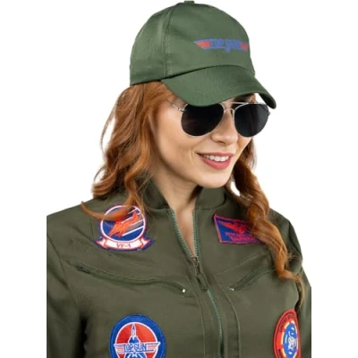 Image of Funidelia Top Gun Hat and Glasses Kit for Man Pilot, Aviator, Professions Accessories Adults, Costume Dark Green