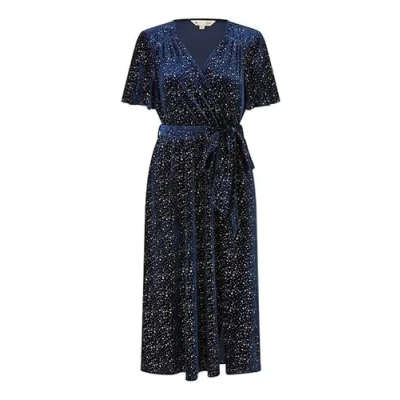 Image of Yumi Navy Velvet Sparkle Wrap Midi Dress 24