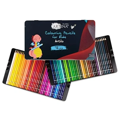 Image of Artina 72pcs Kids Colouring Pencils Set Artilo XL Wooden FSC® Crayons Shatterproof &amp; Highly Pigmented for In School Art Pens Drawing Crayola
