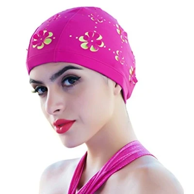 Image of Medifier Hollow out Flowers Swim Bathing Cap for Short and Long Hair Swimming Hat (Rose Red)