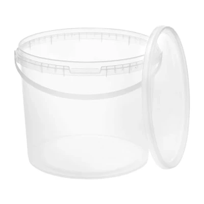 Image of Bucket with Lid, 3 L, Transparent, Food Safe, Stable, Airtight, Plastic Handle, Empty, 1 Piece Each Litres