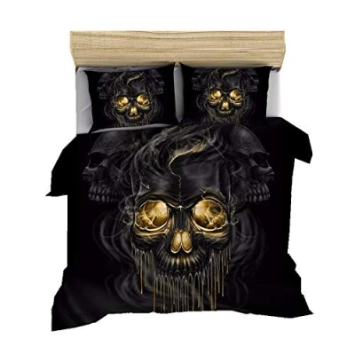 Image of Sticker Superb. Duvet Cover Set Skull Bedding Gothic and Flower Comforter 3D Skeleton Bones Bedspread with Pillow Shams Bed Floral, Zipper Closure (Black,King 220x230 cm)
