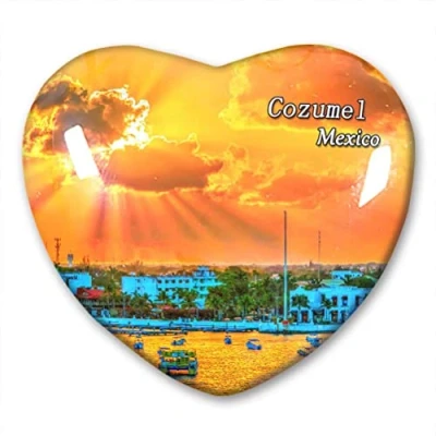 Image of Mexico Cozumel Fridge Magnet Refrigerator Stickers Collection Decorative Travel Souvenir Heart Shaped Crystal Glass