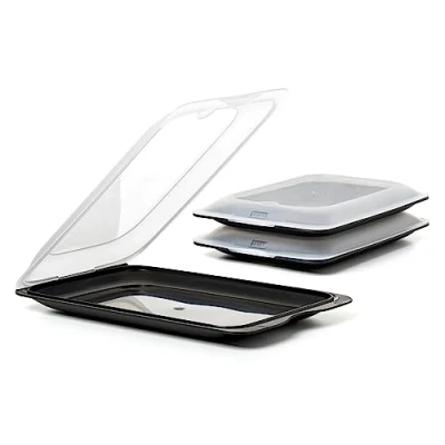 Image of TATAY Set of 3 Pieces Cold Cuts and Meats Storage Fresh, BPA Free, Reusables, Stackables, Dishwasher MWO, Measures 17 cm x 3.2 25.2 cm, Black/White