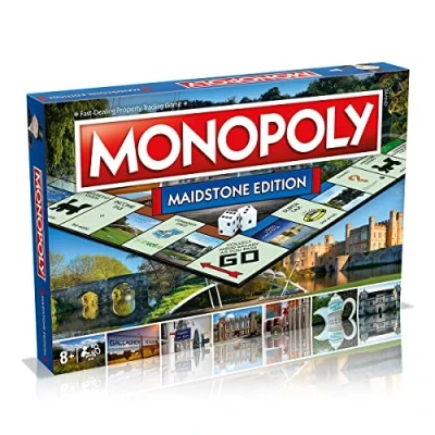 Image of Winning Moves Maidstone Monopoly Board Game, Advance to Yalding Bridge, Teapot Island and the Hazlitt Theatre, 26 players makes a great gift for aged 8 plus