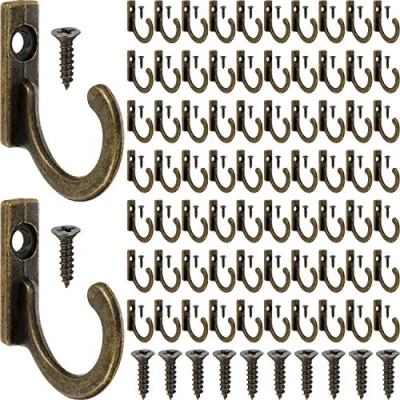 Image of ZHEHAO 100 Pieces Key Hooks Jewelry Small Hanging Wall Mounted Single Hook Robe Coat and 110 Screws for Hat, Scarf, Bag (Bronze,100 Pieces)