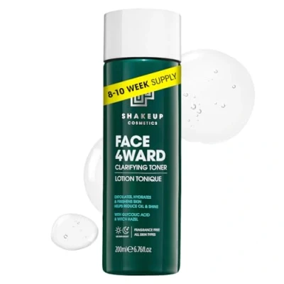 Image of Shakeup Mens Toner, Clarifying, Gently Exfoliates with Glycolic Acid &amp; Witch Hazel, Reduces Oil Shine, Vegan Skincare, 200ml