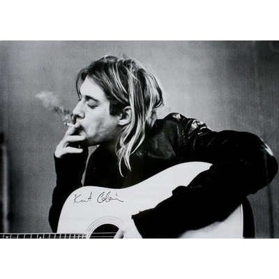 Image of Kurt Cobain (Smoking) With Guitar Black &amp; White Music Poster Collections Print, 92x61 cm