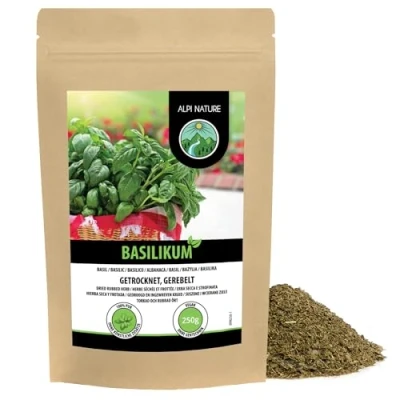 Image of basil grated (250g, 8.8oz), gently dried, 100% pure and natural for the preparation of spice mixtures
