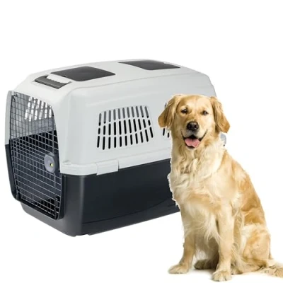 Image of Ferplast Dog Carrier CLIPPER PLUS, IATA Approved Travel Crate, Large max 45 Kg, Pet Carrier, with Double Compartment for Accessories, Pull out Handle, 93 x 65 h 68 cm