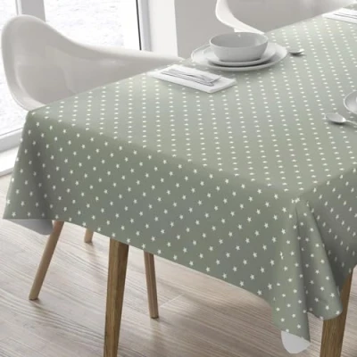 Image of Home Direct Rectangular Oilcloth PVC Wipe Clean Tablecloth Table Cover 140cm x 180cm 55x70 Stars Sage Green
