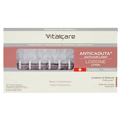 Image of Vitalcare Swiss Women&#039;s Hair Loss Treatment, Energizing, Restructuring, with Follicusan Molecule Complex, 10 Vials of 6 ml, Practical Dispenser