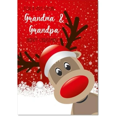 Image of doodlecards Grandma and Grandpa Christmas Card Rudolph in Snow Medium Size for &amp; with Plain Envelope