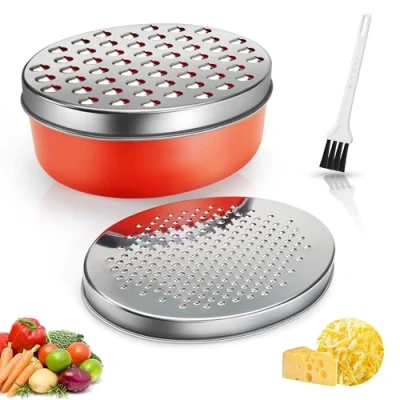 Image of Cheese Grater with Container, Graters for Kitchen 2 Size Lid,Cheese Shredder,Vegetable Chopper,Ginger Shredder,Chocolate (Red)