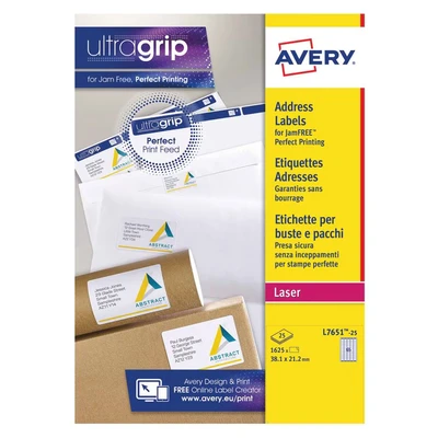 Image of Avery White Mini Laser Labels 38.1 x 21.2mm (1625 Pack) L7651 25