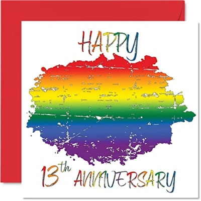 Image of LGBT Gay 13th Anniversary Card for Husband Wife Happy Aniversary Wedding Partner, 145mm x Pride Greeting Cards Thirteenth Anniversaries