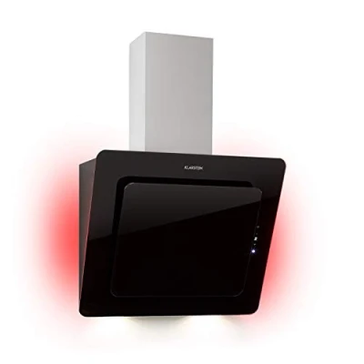 Image of Klarstein Helena Head Free Angled Extractor Hood RGB Ambience Lighting, Recirculation &amp; Exhaust Air, LED Touch Control, Wall Kitchen Hood, Recirculating Cooker Black, 60cm