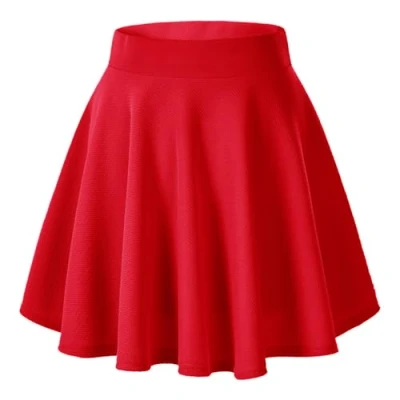 Image of Urban CoCo Women&#039;s Basic Versatile Stretchy Flared Casual High Waist Mini Skater Skirt (XL, Red)
