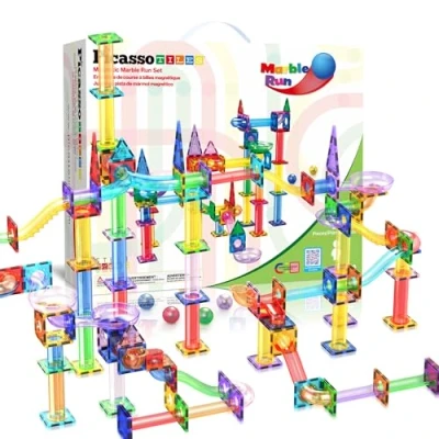 Image of PicassoTiles Marble Run 150 Piece Magnetic Tile Race Track Toy Play Set STEM Building &amp; Learning Educational Magnet Construction Kit Child Brain Development Toys Boys Girls Age 3 4 5 6 7 8+ Years Old