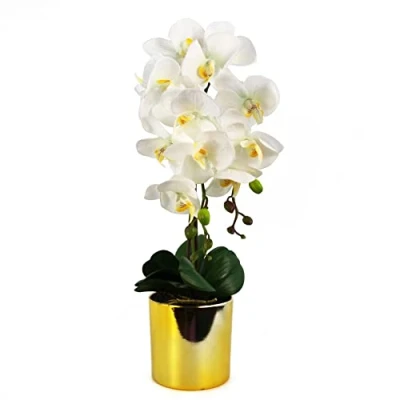 Image of Leaf Design UK Realistic Artificial Orchid Flower Display in Pot, White Gold, 52cm