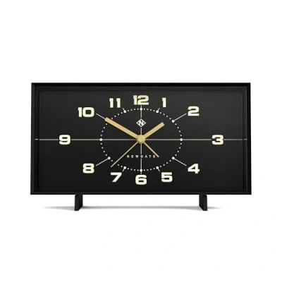 Image of NEWGATE &#039;Wideboy&#039; retro inspired rectangular alarm clock in a matt acrylic case. With silent sweep movement. Ideal for mantels, tables and desks (Black Case, Black Dial)