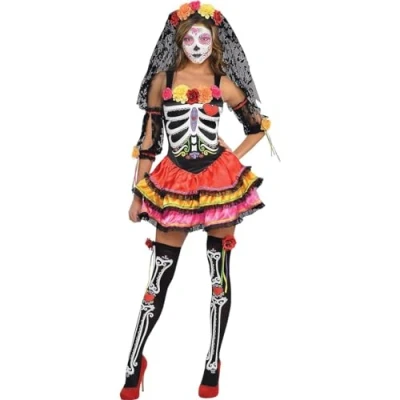Image of New Amscan Womens Halloween Day of the Dead Senorita Fancy Dress Party Costume Women: 14 16 Multi