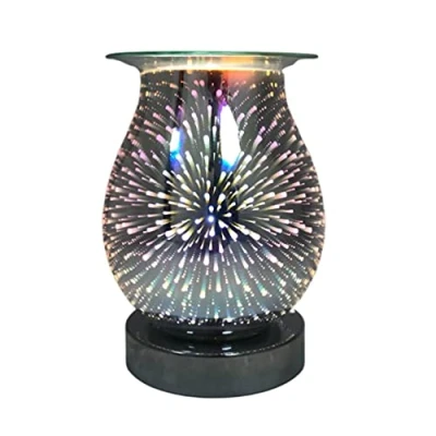 Image of iep Stunning 3D Fireworks Effects Touch Lamp Home Fragrance Wax Melter Oil Burner with Silver Base