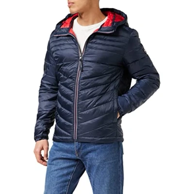 Image of JACK &amp; JONES Mens JJE Hero Puffer Hood Jacket Navy Blazer S