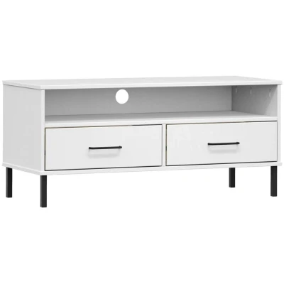 Image of vidaXL TV Cabinet with Metal Legs White Solid Wood Pine OSLO