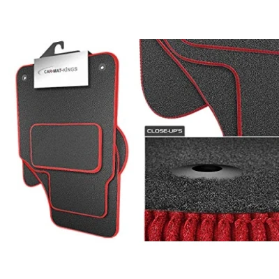Image of (D10:CT65) 4 Piece Ford (2011 2014) Focus MK3 Vehicle Specific Car Mat Set Grey Carpet Red Trim
