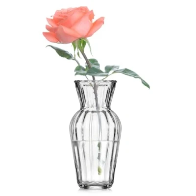 Image of Wrenbury Posy Vase Ribbed Glass for Flowers 15cm Textured Daffodil Small Posies Mini Bud