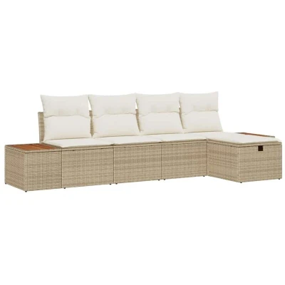 Image of vidaXL 5 Piece Garden Sofa Set with Cushions Beige Poly Rattan