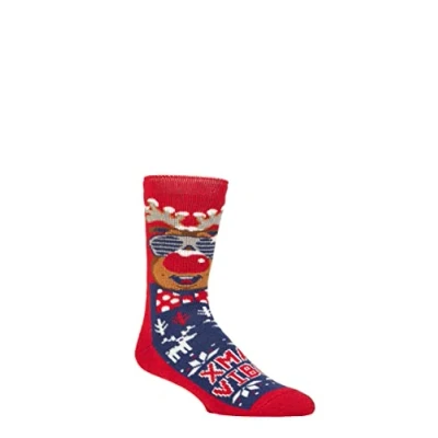 Image of Mens 1 Pair SOCKSHOP Heat Holders 1.6 TOG Lite Christmas Socks Jazzy Rudolph 6 11