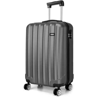 Image of Kono 55x35x20cm Cabin Hand Luggage Super Lightweight ABS Suitcase 4 Wheels Spinner Vertical Strip Travel Trolley Case (Grey)