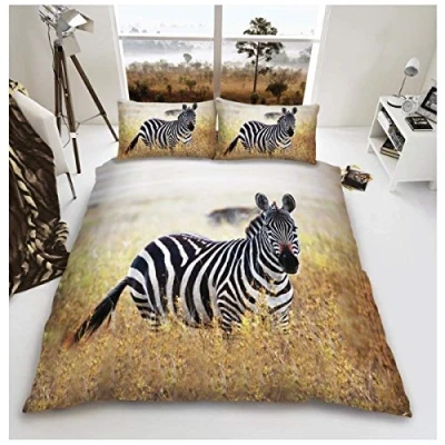 Image of GC GAVENO CAVAILIA 3D Animal Print Duvet Cover, Polycotton Bedding Sets, Wildlife Quilt Bed Covers, Zebra, King