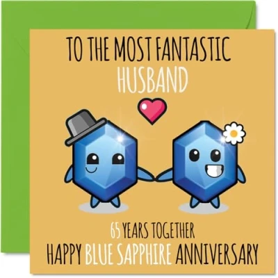 Image of Cute Blue Sapphire Anniversary Card for Husband 65 Years Together Happy 65th Wedding Cards from Wife, 145mm x Greeting Sixty Fifth Anniversaries