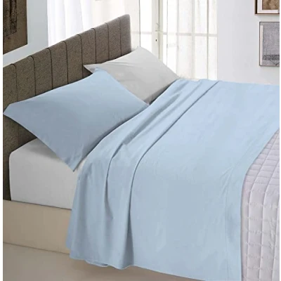 Image of Italian Bed Linen “ Natural Color Set, Light Blue/Light Gray, Double