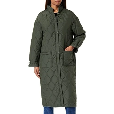 Image of OBJECT Women&#039;s OBJLINE Long Quilted Jacket NOOS Coat, Duffel Bag, 38, Green (Duffel Bag)