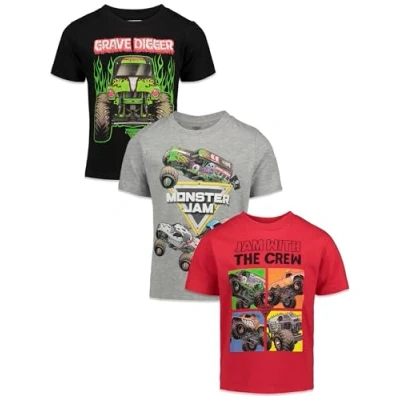 Image of Monster Jam Trucks Toddler Boys 3 Pack T Shirts Kids Black/Red/Grey 5T