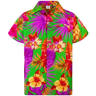 Image of King Kameha Men&#039;s Pineapple Designs Summer Party Shirts Short Sleeve, Pineapple, Green, XS