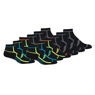 Image of Saucony Men&#039;s Rundry Bolt Performance Quarter Socks, Available in L XL (6, Running, Black (12 Pairs), Large (Pack of 24)