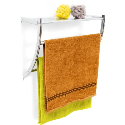 Image of Relaxdays Wall Towel Holder Chrome, 43 x 56 23 cm Rack for Mounting with 3 Rails and a Bathroom Shelf or Small Coat made of Chromed Steel, Silver