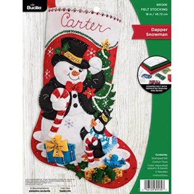 Image of Bucilla Felt Stocking Applique Kit 18&quot; Long Dapper Snowman