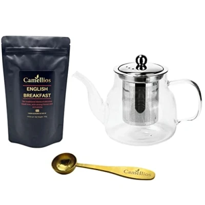 Image of Loose Leaf Tea Set, Gift Set with Heat Resistant Teapot, Measuring Spoon, 100g Tea, Camellios (English Breakfast)