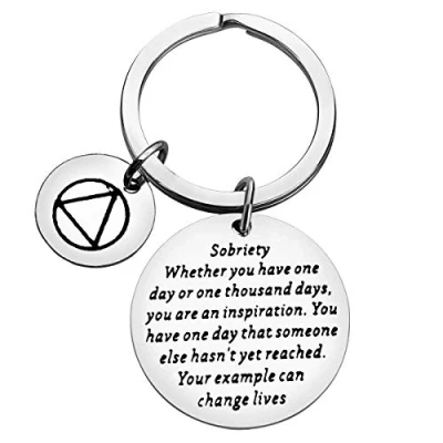 Image of Sobriety Gifts Encouragement Keychain for Men Women Serenity Prayer Addiction Recovery AA NA Alcoholics Anonymous Inspirational Him Her Birthday Religious Keyring