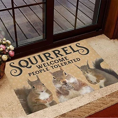 Image of Bioputty Squirrels Welcome People Funny Door Mat Animal Entrance Mats Home Decor 30 x 18 Inch Kitchen Doormat Non Slip Washable Floor Rugs for Entryway Front Porch Bathroom Decoration