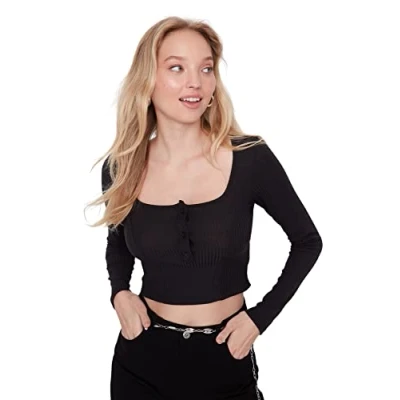 Image of Trendyol Women Slim fit Basic Polo Neck Knitted Blouse Schwarz